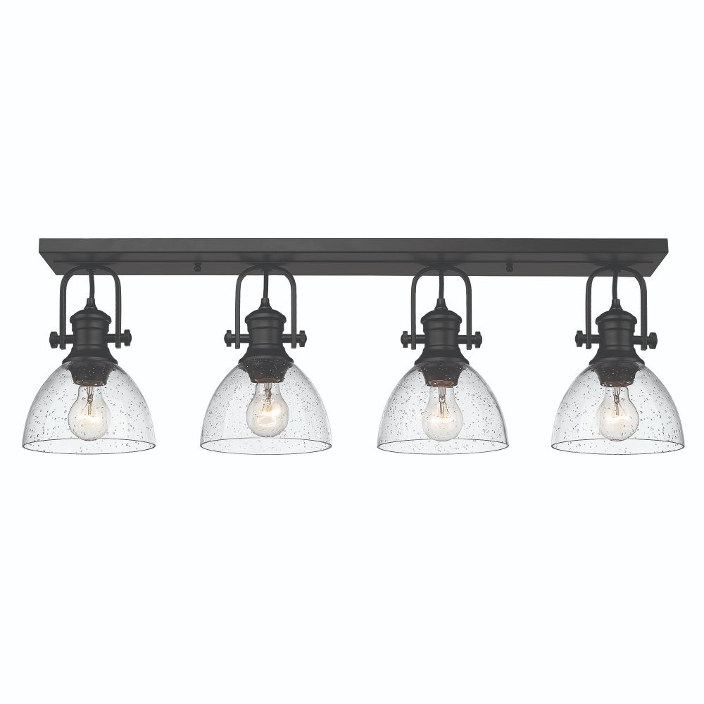 Golden Lighting 3118-4SF BLK-SD Hines 4 Light Semi-Flush in Matte Black with Seeded Glass Shade